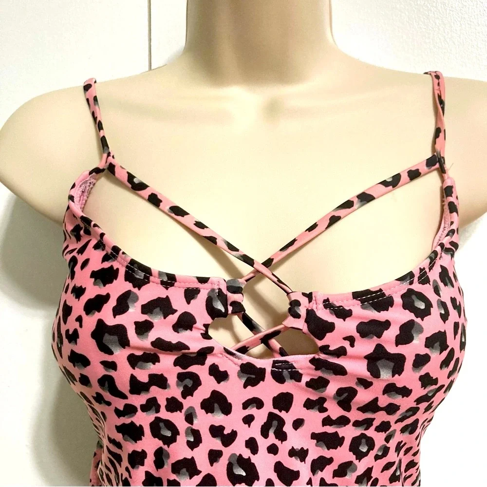 NO BOUNDARIES Pink and Black Cheetah 1 Piece Swimsuit Womens XL 15 16